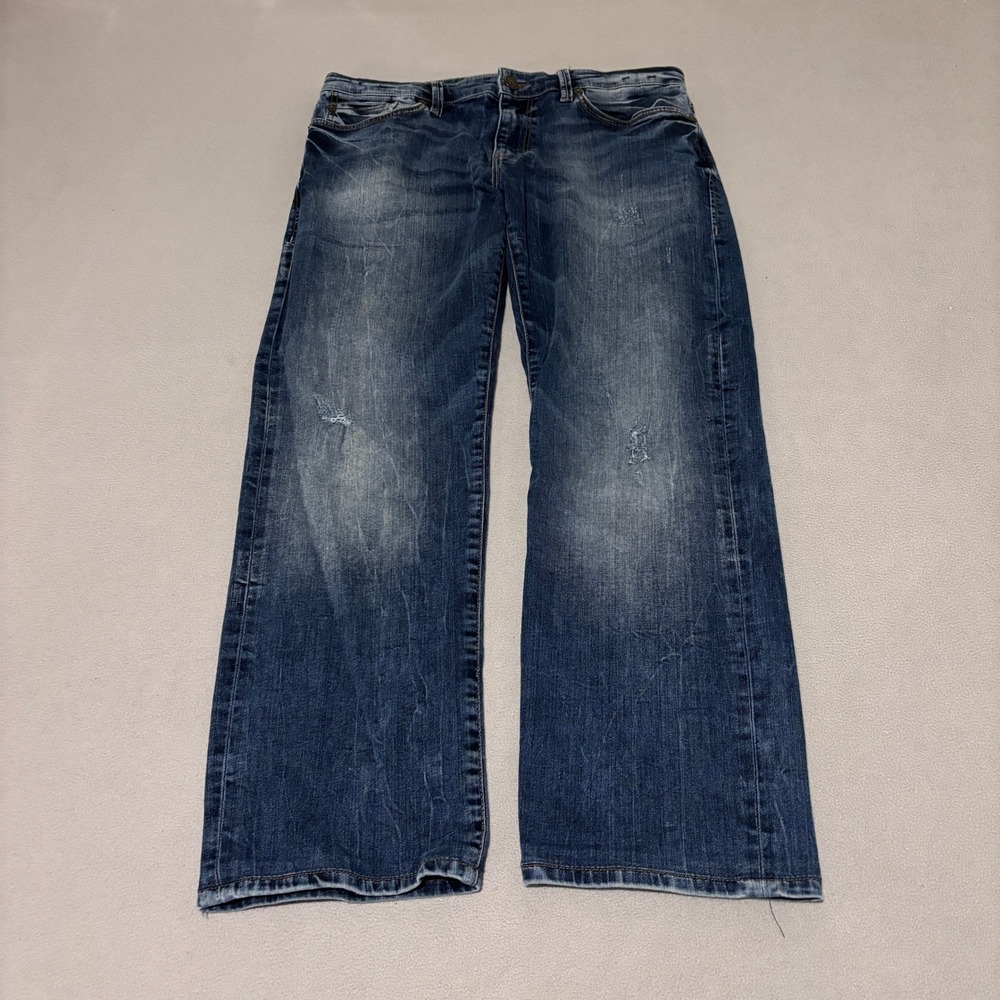 Mavi Zach Mens Straight Leg 34x32 Distressed Medium Wash Blue Jeans Classic